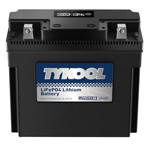 TYKOOL LFP51913G Lithium Motorcycle Battery, Replaces 51913 YT19BL-BS 51814, 420CCA 7Ah, Fits for BMW R1100GS R1100RT R850R K75RT K1200RS Moto Guzzi California 1100, IP66, LCD Monitor [- +]