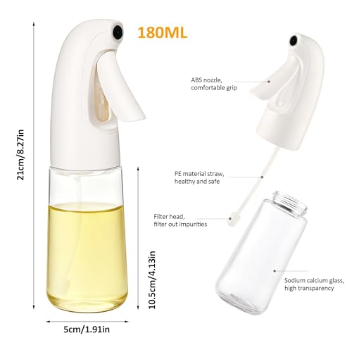 Oil Sprayer for Cooking, 180ML Glass Olive Oil Sprayer Mister, Canola Vinegar Spray Mister for Kitchen, Spray Bottle for Air Fryer, Baking, BBQ, Salad - Image 6