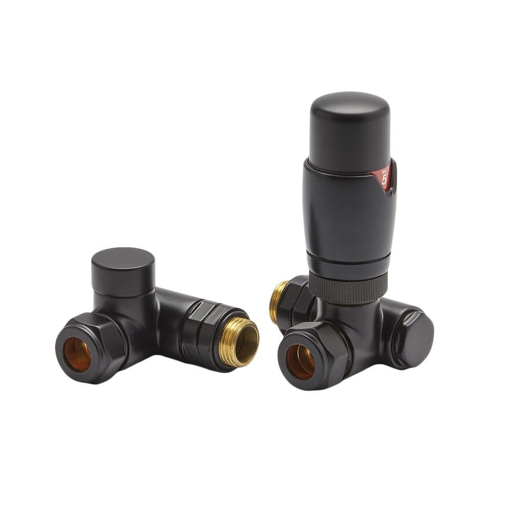 Milano Black - Thermostatic Dual Fuel Corner Radiator Valves