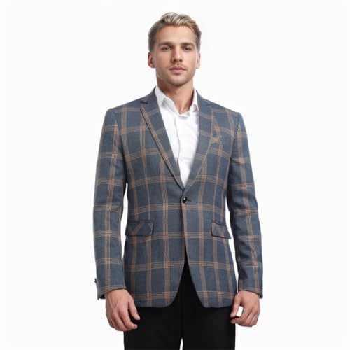 Iynnijoy Men's Plaid Blazer Casual Sports Coat Slim Fit Plaid Suit Jackets for Party Wedding2