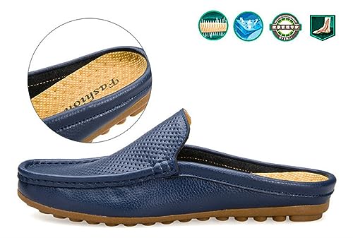 Slippers for Men Leather Low Top Porosity Round top Loafers Lightweight Flat Heel Comfort Drive Shoes Casual Walking Non-Slip Traveling Shoes3