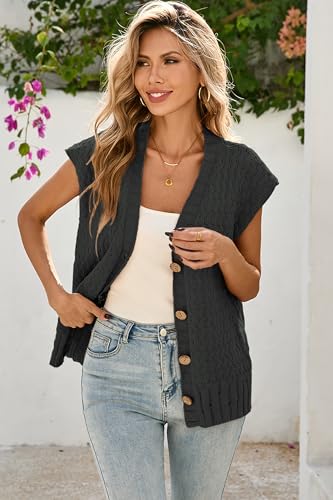 Image of Cakulo Womens Cable Knit Sweater Vest 2025 Oversized Sleeveless Button Down Summer Cardigan Sweaters Tops