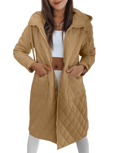 Imily Bela Womens Long Quilted Puffer Jacket Lightweight Zip Up Hooded Drawstring Winter Coats Outerwear with Pockets
