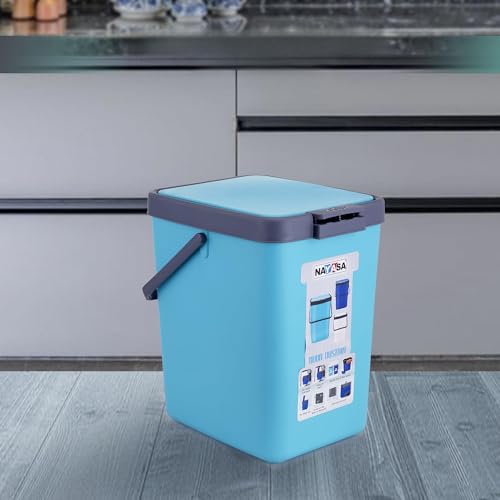Image of Nayasa Door Dustbin Small- 14 Ltr Plastic Press Top Waste Bin /Trash Can | Garbage Dustbin For Home, Kitchen, Bathroom, Office | Multipurpose Waste Bin | Turquoise Blue