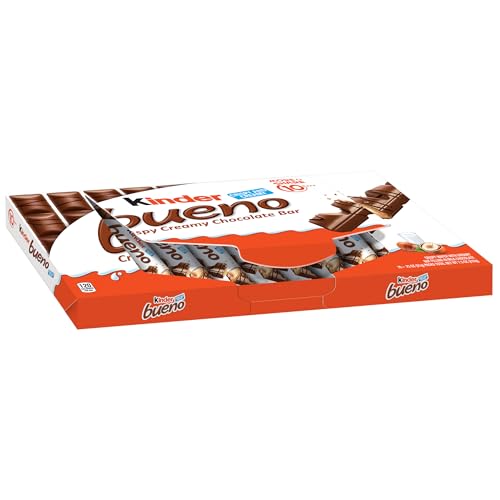 Kinder Bueno Milk Chocolate Bars with Hazelnut Cream, 10 Bars, Chocolate Candy Bars for Game Day,...