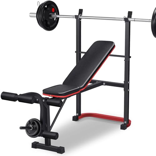 4-In-1 Weight Bench with Squat Rack, 660LBS Workout Bench Press Set with Leg Extension and Leg Curl, Adjustable Weight Bench for Home Gym Full-Body Workout Equipment