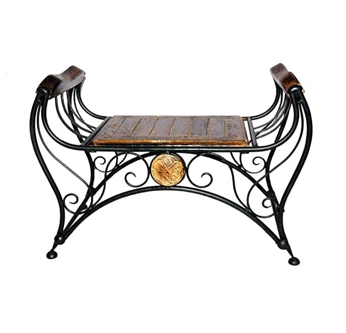 Bombay Handicraft Wood and Wrought Iron Patio Bench Center Table/Bench