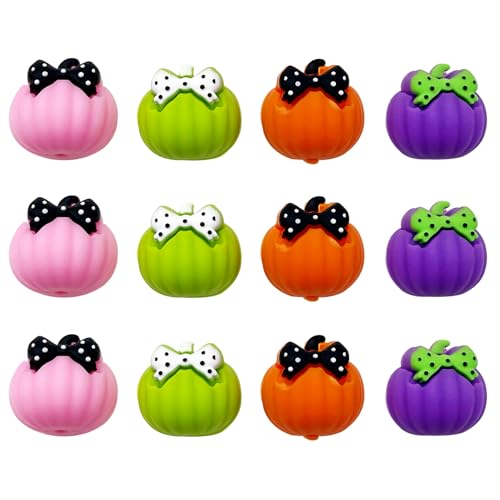 12Pcs 3D Pumpkin Focal Bead Cute Loose Beads Accessory for DIY Keychains Bracelet Necklace Pens Lanyard Making