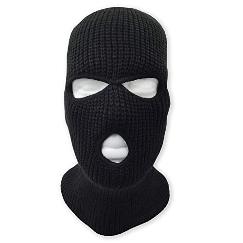 Mens Black Knit Thermal Face Ski Mask Three Hole #TOP1