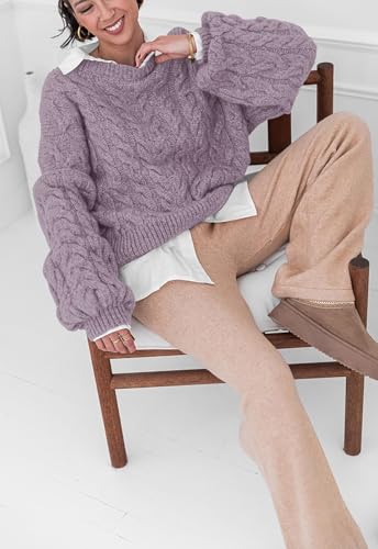 Image of PRETTYGARDEN Womens Sweaters Spring 2026 Cable Knit Long Sleeve Crewneck Oversized Sweater Chunky Pullover Loose Outfits