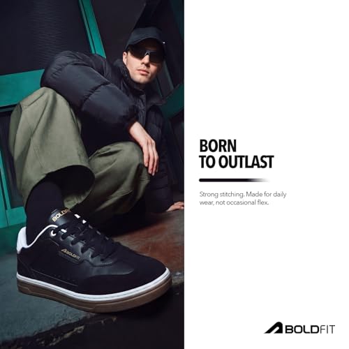 Image of Boldfit Sneakers for Men Casual Stylish Sneakers for Man with Premium PU Leather Upper, Cushioned Insole, Padded Collar, Breathable Lining & TPR Grip Sole Everyday Wear Shoes for Men Klunys Elite