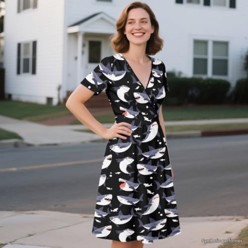 Image of Women's Summer Dresses Short Sleeve Formal Dresses with Pockets | Lightweight polyester fabric delivers cool airflow during hot summer outdoor activities