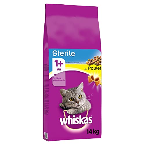 Whiskas Croquettes au Poulet pour Chat Adulte Stérilisé - 1 Sac de 14kg