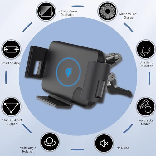 Image of 15W Qi Wireless Car Charger Mount Holder Compatible for Samsung Galaxy Z Fold7 Fold6 Fold5 Fold4 Fold3 Fold2 Fold 4.3in-6.9in Phone Auto Clamp Fast Charger