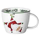 fMSDD Merry Christmas Coffee Mug Huge Novelty Cup Funny Ceramic Soup Bowl with Handle, 30 oz Wide, Multi-purpose, Santa Mug for Co-workers, Friends, Holiday Decor, White Green Letters