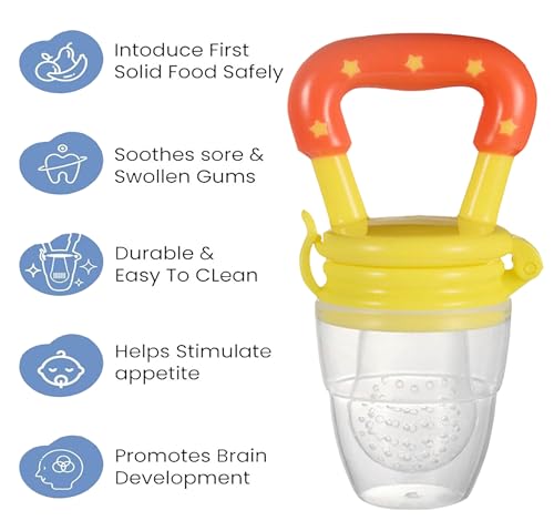 Image of Baby Skin Care Powder Talcum Puff Case Cum Container Box With Fruit Feeder Nibbler Teether For Babies /Kids /Toddler /New Born BPA Free (PATTERN 52)