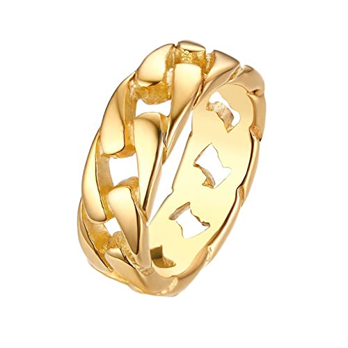 Daesar Bague de Fiancaille Femme, Bague Acier Femme Inoxydable Or Chaîne Poli 7MM Bague Alliance Taille 65