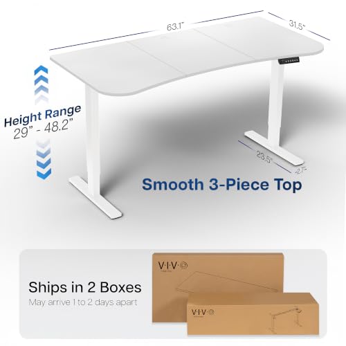 Image of VIVO Electric 63 x 32 in Standing Desk, Memory Height Adjustment, 1B Series, Holds 220 lbs, White Top White Frame, DESK-KIT-1W1W