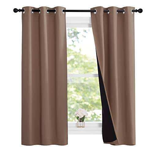 Image of NICETOWN Cappucciono Kitchen Full Blackout Short Curtain Panels, Super Thick Insulated Window Covers, Keeping Out Cold Air and Heat 100% Blackout Blinds with Black Liner (Set of 2, 37 by 63-inch)