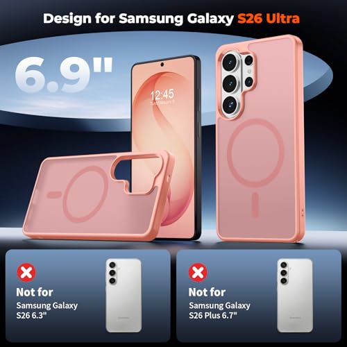 Image of SUPFINE Magnetic for Samsung Galaxy S26 Ultra Case with Screen Protector, (Built-in Magnets) (Military Grade Drop Protection) Slim Translucent Shockproof Phone Case,Light Pink