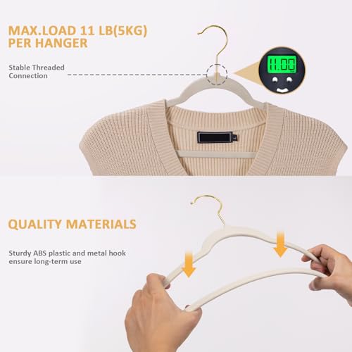 Pack of 60 Velvet Hangers, Space-Saving Heavy Duty Clothes Hangers for Suit, Non-Slip, 0.2 Inches Slim, 17.7 Inches Wide, 360° Swivel Gold Hook - Ivory by LMTrystFit - Used condition - Image 6