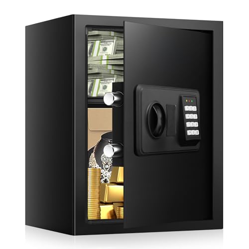 1.3 Cu ft Large Home Safe Fireproof Waterproof, Digital Security Safe Box with Combination Lock and Removable Shelf, Fireproof Document Safe for Home Money Firearm Medicines