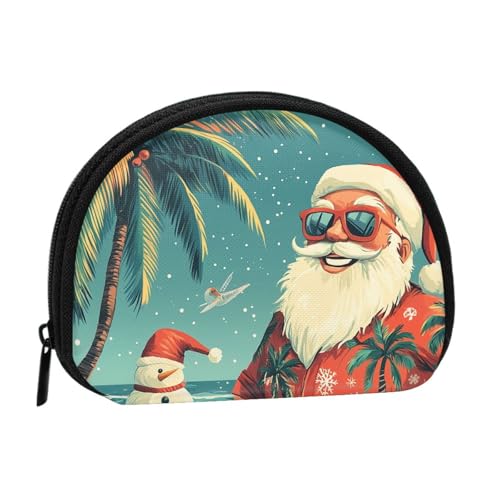 Portable Coin Purse Tropical-Christmas-Santa Mini Zippered Money Pouch Card Holder