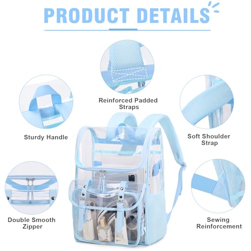 Image of DIGOBAY Clear Backpack with Lunch Bag, Leather Clear Bookbag Heavy Duty | Thick PVC Clear Backpack for Girls Women See Through Transparent Backpacks for Stadium Events College Travel Work, Blue