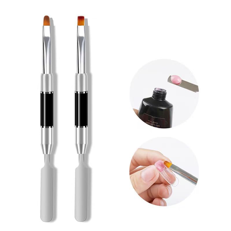 Metallic Nail Brushes, 2Pcs Nail Art Brushes, Dual-Ended Polygel Brush & Picker tool, Magic Extender Gel Tool for UV/LED Nail Art, Acrylic Nails Extension, Extensions Builder, Black