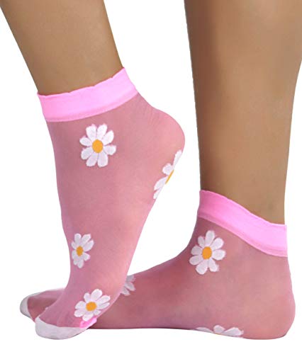 Image of ToBeInStyle Women's Sheer Fashion Ankle Socks & Pantyhose w /Springtime Daisy Design