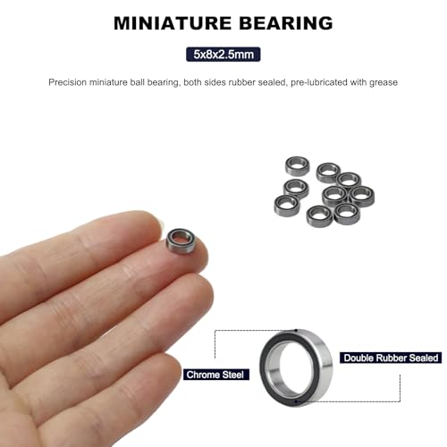Image of 10 PCS MR85-RS Deep Groove Double Shielded Ball Bearings - 5x8x2.5mm Micro Bearings for 3D Printers, Electric Motors, Home Appliances, Garden Machiner(MR85 rs)