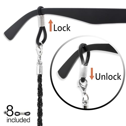 SIGONNA Glasses Strap Chains - Premium ECO Leather - Eyeglass Holder Strap Strings Cords - Glasses Lanyard for Men Women