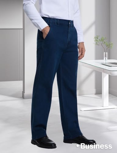 Mywinway Elastic Waist Jeans for Men Relaxed Fit Men's Jeans Denim Pants with Zipper and Button4