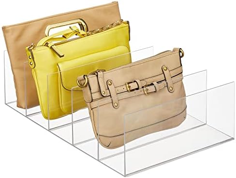 mDesign Plastic Divided Purse Organizer for Closets, Bedrooms, Dressers - Closet Shelf Storage Solution for Purses, Clutches, Wallets, Accessories - 5 Compartment Sections - Lumiere Collection - Clear