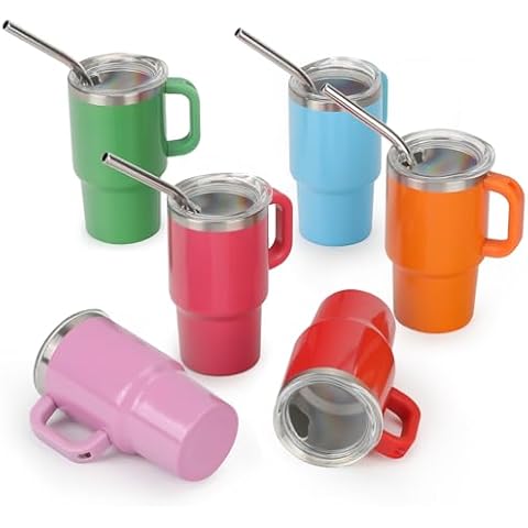 STFALI Mini Shot Glasses with Handle 3 oz, Mini Shot Tumbler with Lid and Straw, Kawaii Insulated Tumblers for Espresso Coffee Spirits Cute Stuff Funny Gifts, 6 Pack Cover