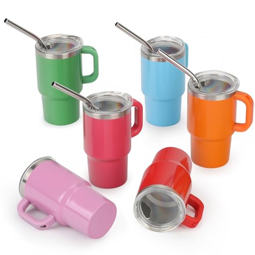 STFALI Cute Shot Glasses with Handle 3 oz, Mini Shot Tumbler with Lid and Straw, Kawaii Insulated Tumblers for Espresso Coffee Spirits Cute Stuff Funny Gifts, 6 Pack