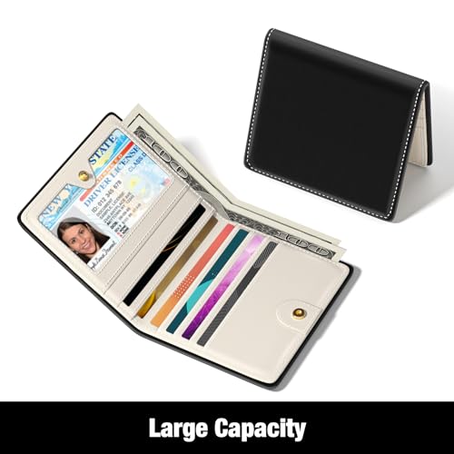 Image of Rouidr Womens Wallet, RFID Small Slim Wallet for Women, Cute Bifold Leather Pocket Credit Card Holder Ladies Mini Purse with Zipper Coin Pocket & ID Window, Black