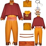 WJZAHB Aang Cosplay Costume Top Pants Accessories Set Azula korra Cosplay Costume Halloween Party (Yellow, 3X-Large)