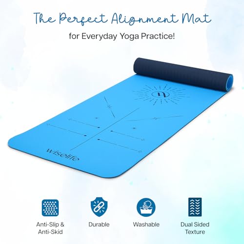 Image of WiseLife Dual Layer TPE Yoga Mat + Carry Strap for Women and Men | Non-Slip Textured Extra Wide & Thick | Pro Balance TPE Exercise Mat For Home, Pilates, Gym & Fitness (6MM, Cyan Blue)