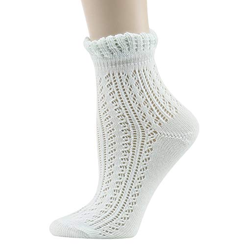 Image of KitNSox Funcat Women's Lace Ruffle Frilly Colorful Floral Cotton Casual Novelty Ankle Socks 4 /5 /6 Pairs