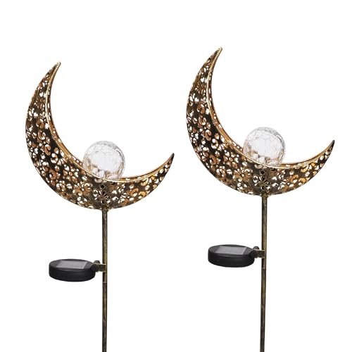 Gadgy Set 2 Lampade Solari LED da Esterno con Design Luna – Lanterne da Giardino Decorative Impermeabili – Luci Solari per Giardino, Terrazza o Prato– Arredo da Esterno Senza Fili