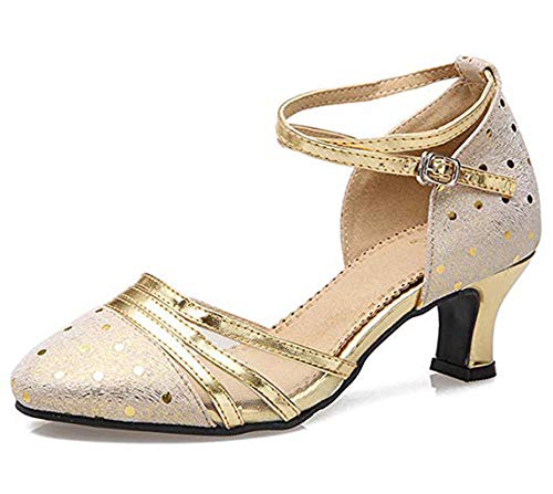 Dayiss Elegant Damen Latein Tanzschuhe Leder Abendschuhe Brautschuhe mit Absatz für Aussenraum (EU 36, Gold) Cover