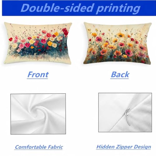 Housse de Coussin 40x60 cm en Lin Imperméable Fleur Moutarde Lot 2