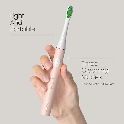 Image of Arisson Sonic Electric Toothbrush for Adults and Kids with 4 Brush Heads, Type C Fast Charging, 40,000 VPM, 3 Mode with 2 Minutes Smart Timer, 1.6 Oz-White on Desert Sand