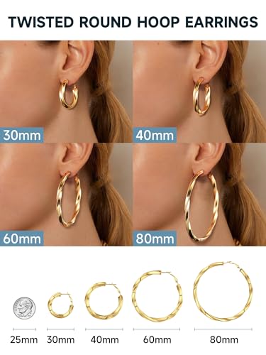 Image of Stainless Steel Chunky Hoop Earrings For Women, Minimalist and Chic, Black /Gold Plated, Round Hoops Earrings Hypoallergenic, Size: 30mm /40mm /60mm /80mm, Come with Box