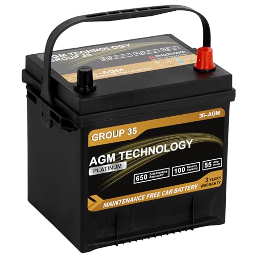 Daakmax Platinum AGM Car Battery Group Size 35, 12V 55Ah, 650 CCA, 100 RC, Rechargeable Start-Stop Automotive Battery with 36-Month Warranty