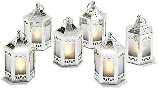Silver Mini Lanterns with Holographic Star Lights - 4.5 Inch Tall, Warm White