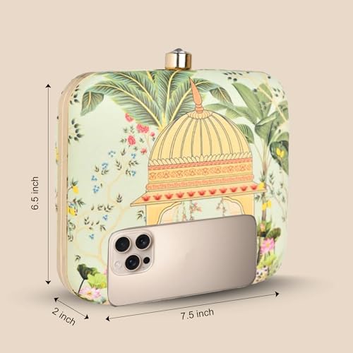 Image of Artklim Multicolour Printed Trendy Box Clutch for Women & Girls - Hard Case Sling Purse - Casual & Brunch Handbag with Detachable Chain Strap - Gift for Woman