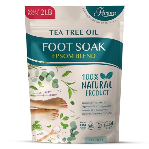 Foot Soak Epsom Salt with Tea Tree Oil 2 LB – Epsom Salt with Essential Oils for Healthy Toenails, Soothing Relief, Odor Control, Callus Softening – Pedicure Therapy for Soft, Rejuvenated Feet