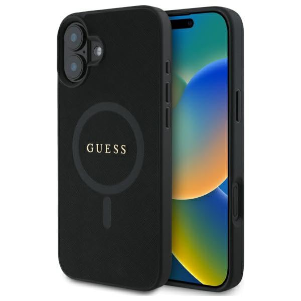 CG Mobile Guess GUHMP16SPSAHMCK Coque pour iPhone 16 6,1" Noir Logo Saffiano Classic